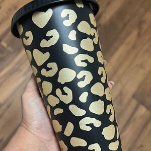Leopard Print Tumbler with Black and Gold Design